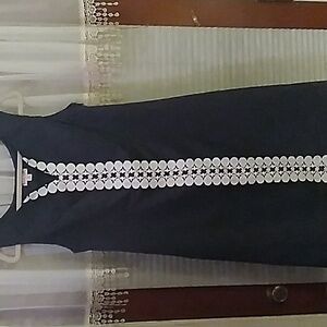MERONA WOMEN dress sleeveless blue and white 17 armpit to armpit sz 10 lined